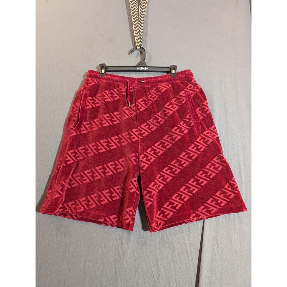 Fendi FF 3D Bermuda Velvet Shorts and Shirt Burgundy/Red‎ Men's Size 50 Italy